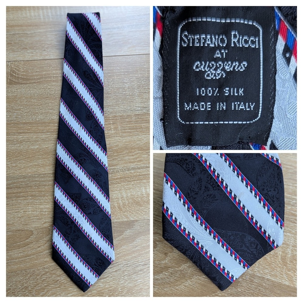 Stefano Ricci Silk Tie Red Black Geometric Stripe Luxury Collection